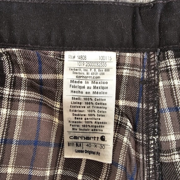 Carhartt B111 BLK Loose Original Fit Mens Flannel Lined Work Pants Size 40x30 - Picture 6 of 7